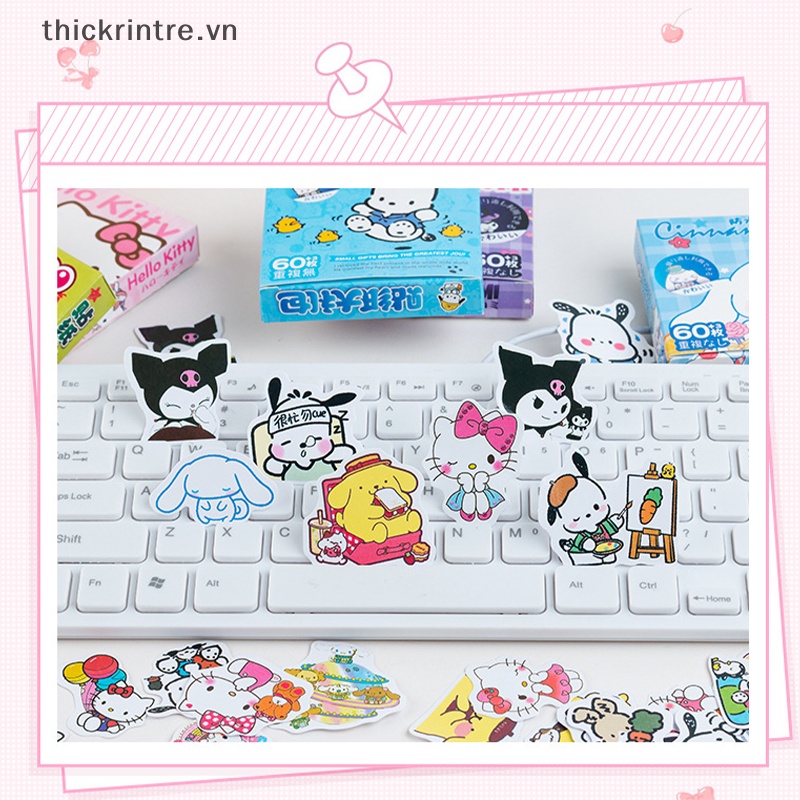 Set 60 Miếng Dán Mèo kitty Dễ Thương Chống Nước Trang Trí Sổ Tay vn