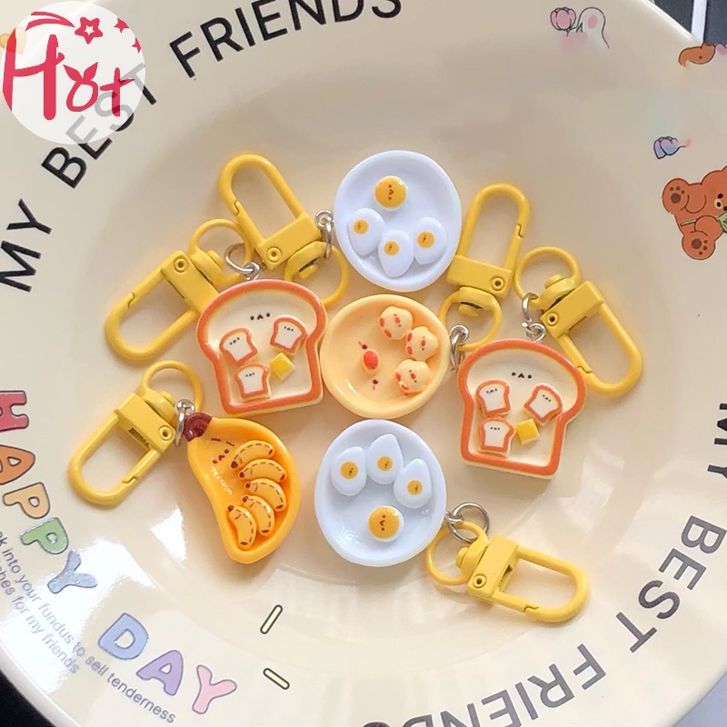 Jr Móc Khóa Hình Bánh Mì Trứng / Chuối Hoạt Hình Sáng Tạo
