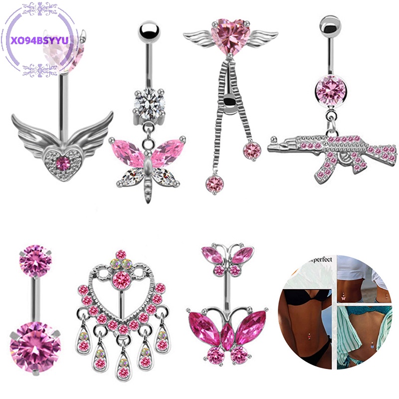 Xo94bsyu Khuyên Rốn Bằng Thép Không Gỉ Hình Trái Tim Bướm Hồng Thời Trang Cho Nữ vn