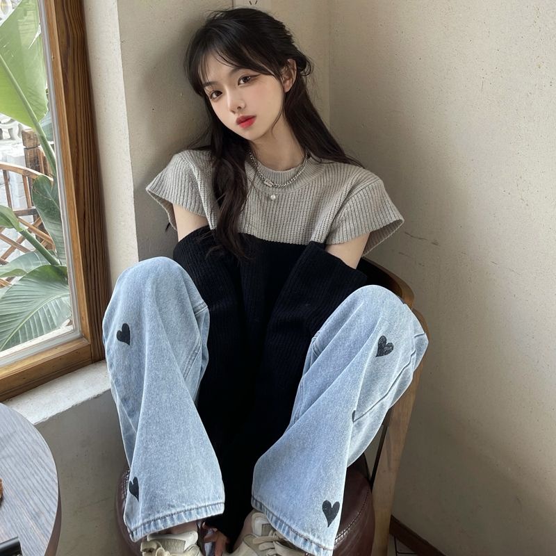 Áo sweater Dệt Kim Tay Dài Hở Vai Màu Sắc Tương Phản Phong Cách Hàn Quốc Thời Trang Thu Đông Cho Nữ