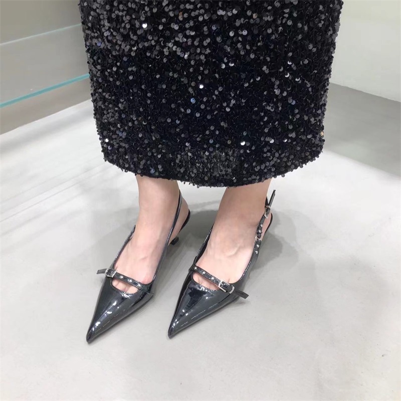 Đen Giày Sandal Cao Gót Mũi Nhọn Thời Trang Xuân Hè 2023 Dành Cho Nữ