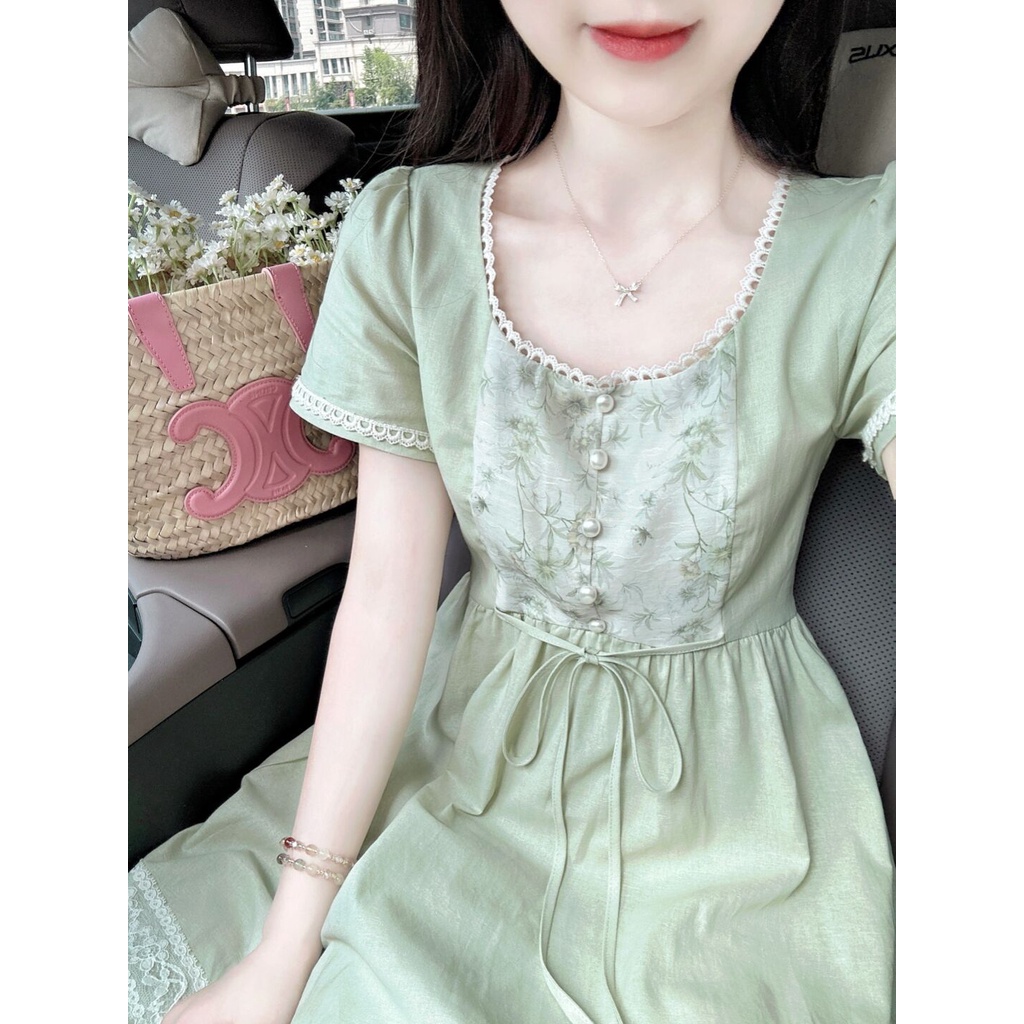 Đầm Dáng Chữ a Cổ Vuông Lưng Cao Phong Cách Thời Trang Hàn Quốc Dành Cho Nữ