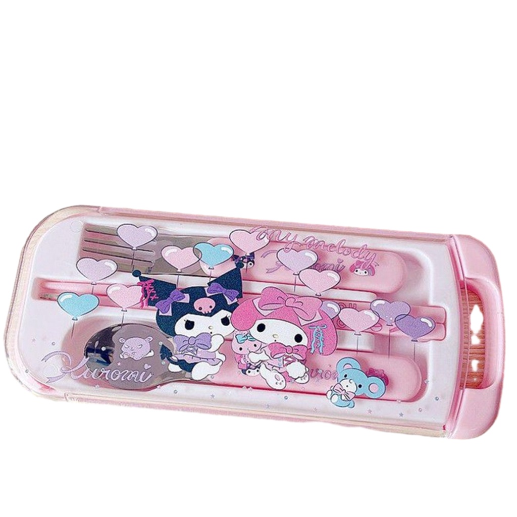 ⚡VẬN CHUYỂN NHANH CHÓNG⚡⚡ Bộ đồ ăn Bằng Thép Không Gỉ Sanrio Bộ đồ ăn Hello Kitty Dễ Thương Kuromi Cinnamoroll Pachacco Bộ   Kéo Di động Du Lịch Bộ Nĩa Thìa Bộ đồ ăn Dành Cho Học S
