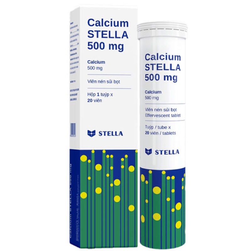 Calcium Stella 500mg viên sủi hỗ trợ bổ sung Canxi tuýp 20 viên