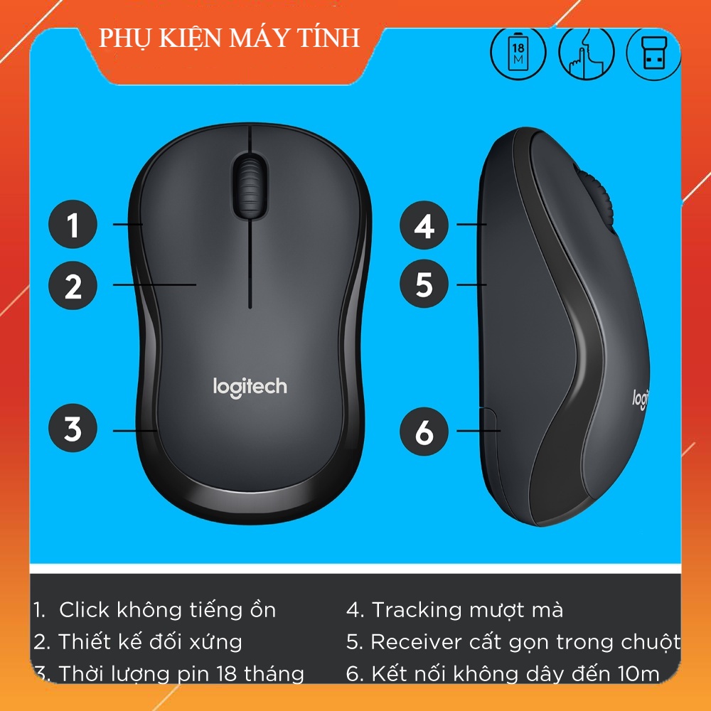 Chuột không dây Logitech M220 Silent - giảm ồn, USB, pin 1.5 năm, phù hợp PC/Laptop