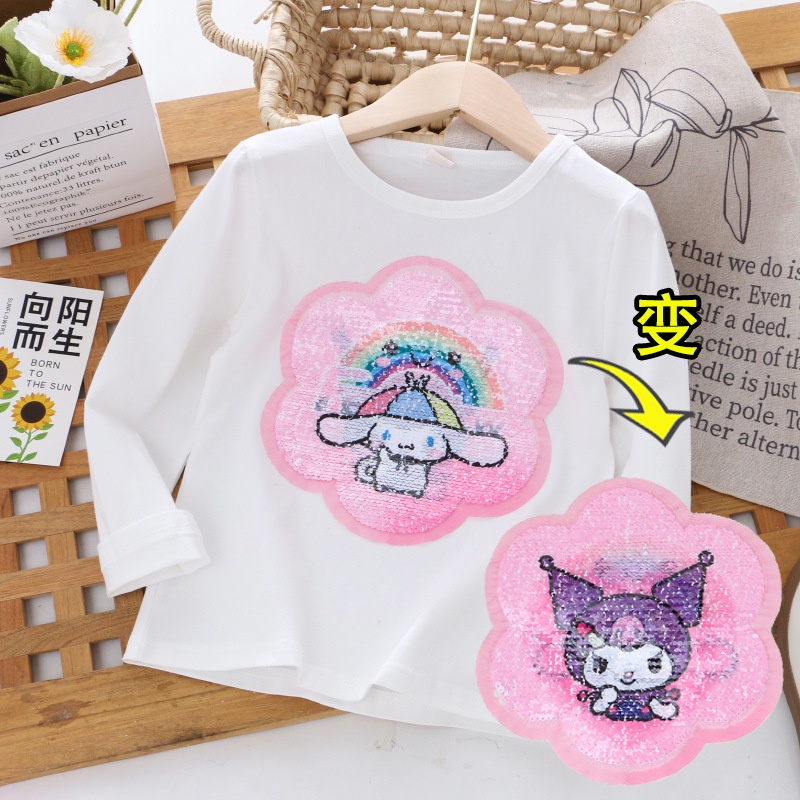 Áo Thun cotton Tay Dài Đính Kim Sa Nhiều Màu Sắc Phong Cách Công Chúa Cho Bé Gái 1-8 Tuổi