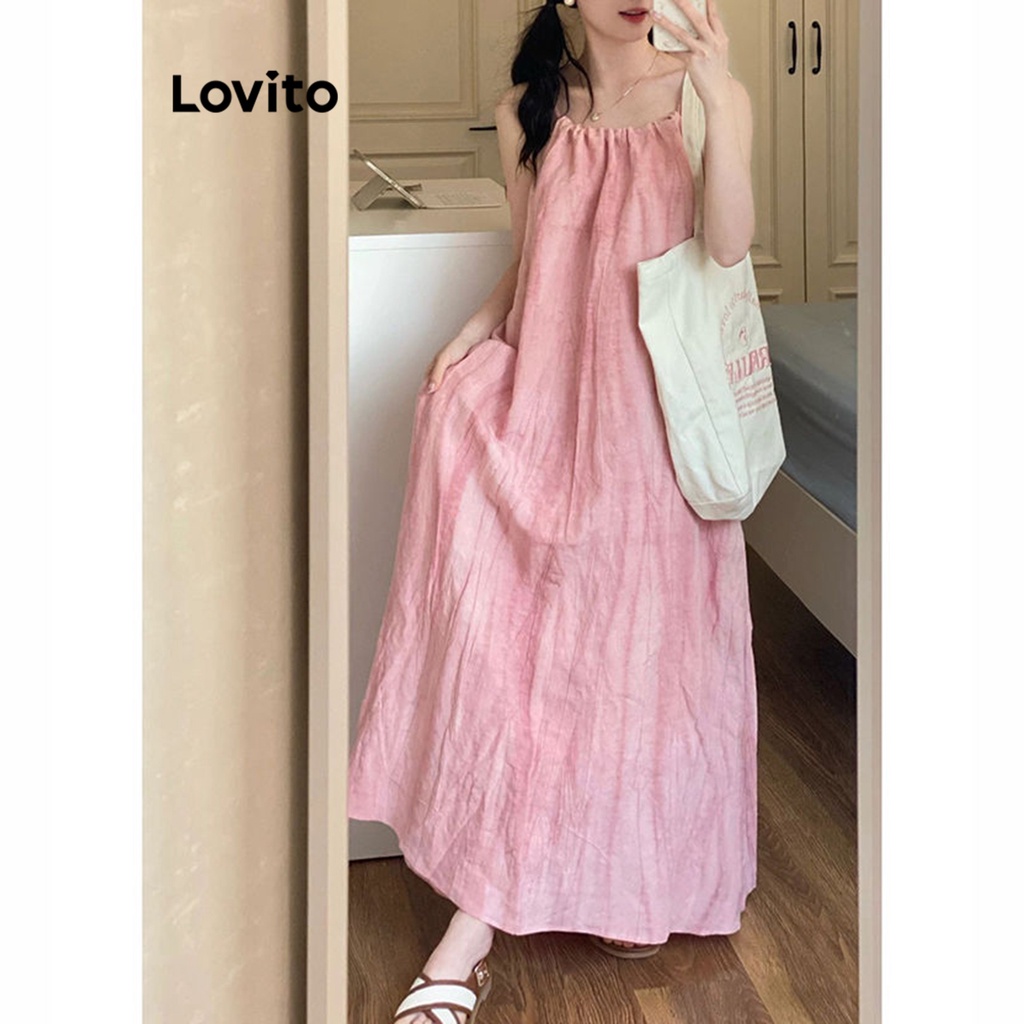 Lovito Đầm đơn giản có dây buộc lưng cho nữ LNA30020