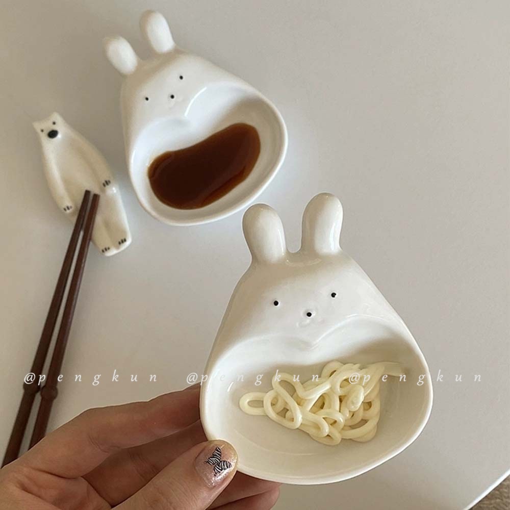 Đĩa Sứ Đựng Nước Chấm Hình Thỏ Hoạt Hình Ba Chiều Sáng Tạo