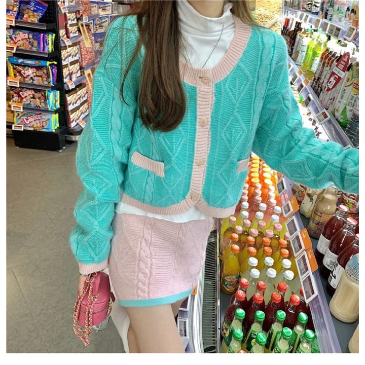 Bộ Áo Khoác cardigan + Áo Khoác Dệt Kim Màu Xanh Lá Thời Trang Mùa Xuân Cho Nữ