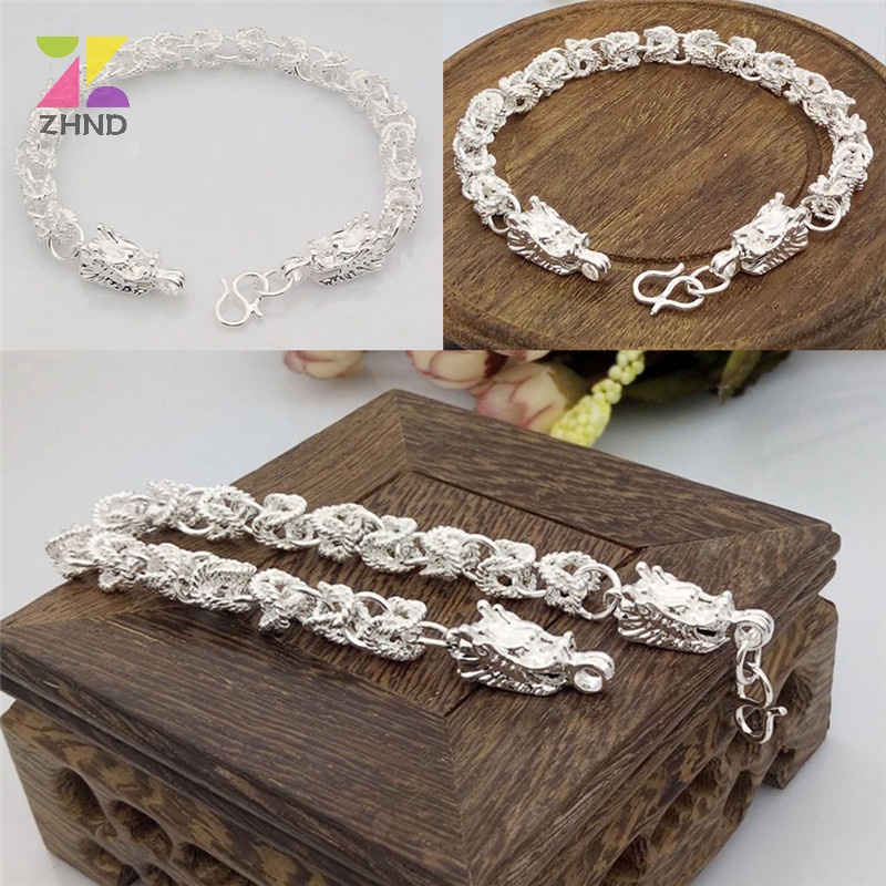Zhuzhengde Vòng Tay Mạ Bạc Hình Rồng Thời Trang Dành Cho Nam