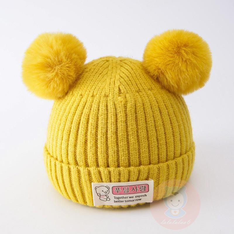 Laa6- Mũ Dệt Kim Ấm Áp Mùa Đông Họa Tiết Gấu Và Chữ Cái Cho Bé