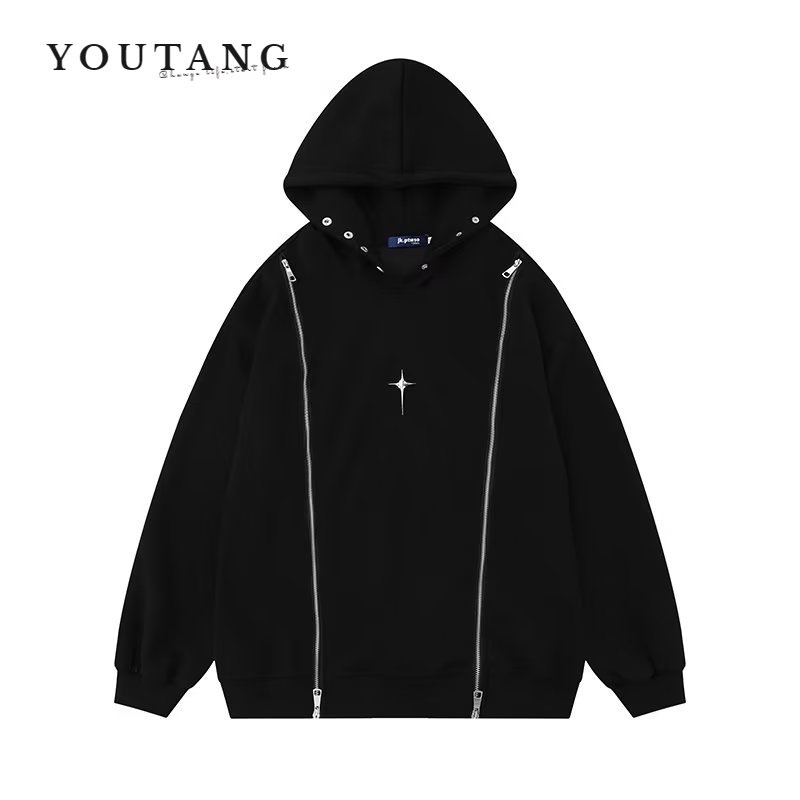 YOUTANG Áo sweatshirt Có Mũ Trùm Khóa Kéo Đôi Phong Cách Đường Phố Mỹ Mùa Thu Cao Cấp Dành Cho Nam Nữ