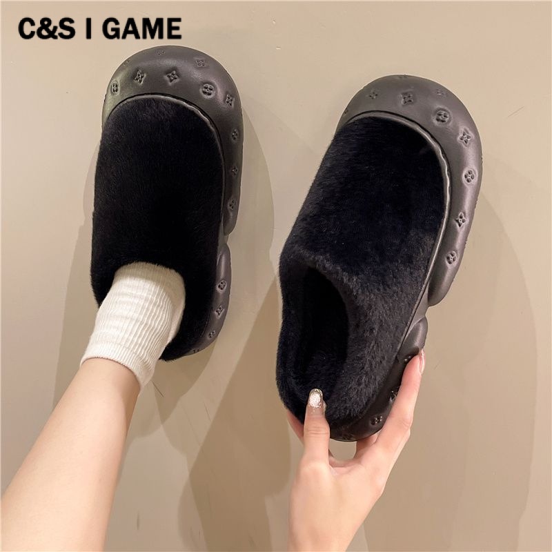 C＆S  dép nữ Dép bông Phủ Lông Dày Đế Cao 5cm Dễ Thương Thời Trang Mùa Thu Đông FDL23A0BEC 42Z231018