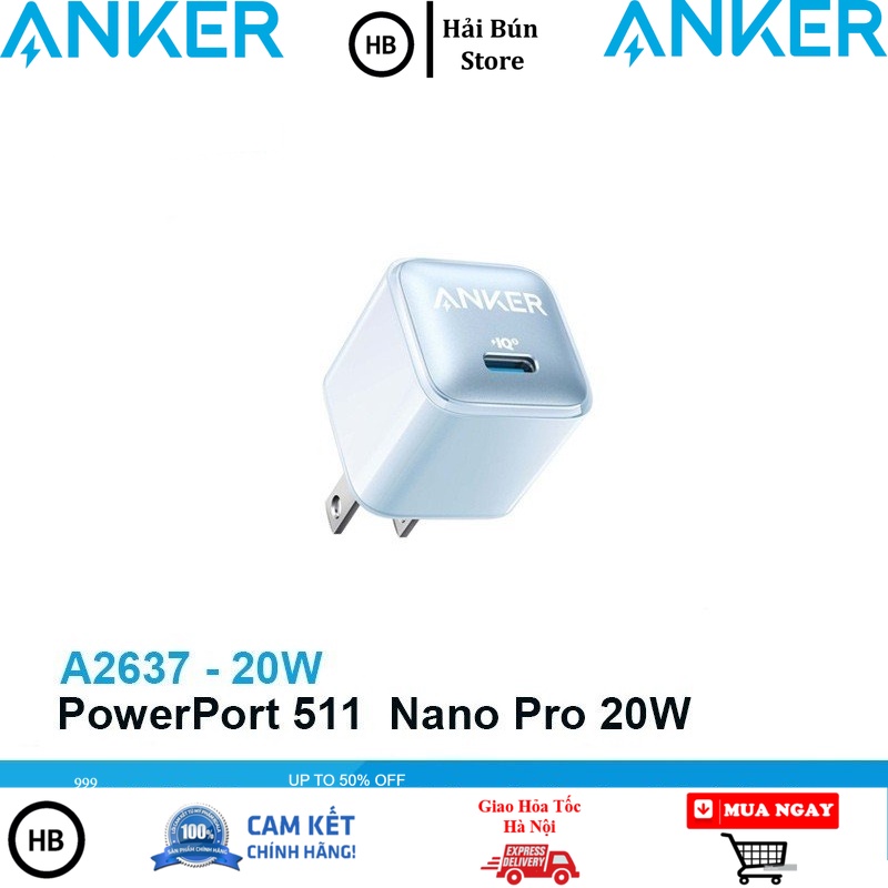 Củ sạc nhanh Anker A2149  A2678 PD 20w (chân gập) - Anker PowerPort III CUBE 20W A2149  A2678 sạc nh