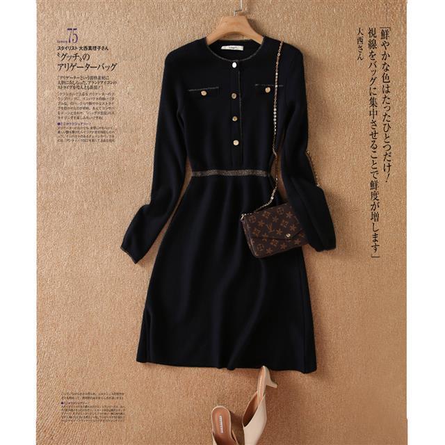 Đầm sweater Dệt Kim Dáng Chữ a Màu Đen Thời Trang Xuân Thu Cho Nữ