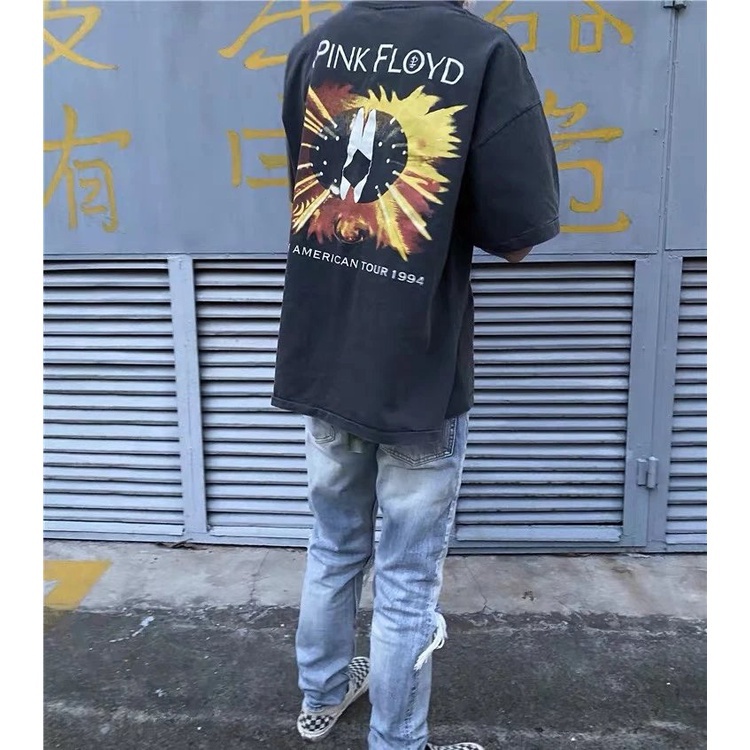 JU7D PINK FLOYD Floyd Rock Band Sun God Letter logo Printing Design Short sleeved Tshirt Vintage retro style short-sleeved shirt oversize shirt