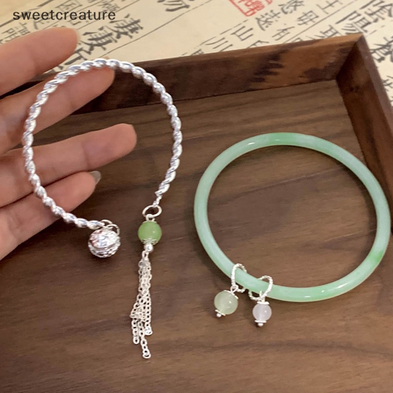 Vòng Đeo Tay Dạng Mở Hai Mặt Màu Xanh Lá Cây Đơn Giản Thời Trang vintage Có Thể Điều Chỉnh Làm Quà Tặng Trang Sức