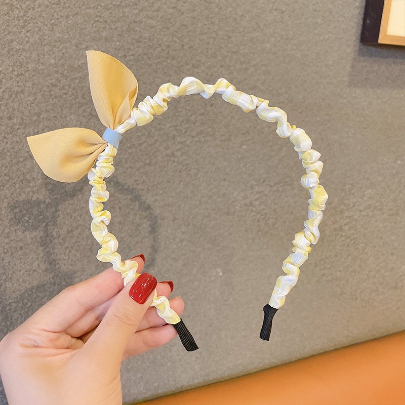 Cài Tóc Nơ Họa Tiết Caro Đính Ngọc Trai Xinh Xắn Chống Trượt Cho Bé Gái