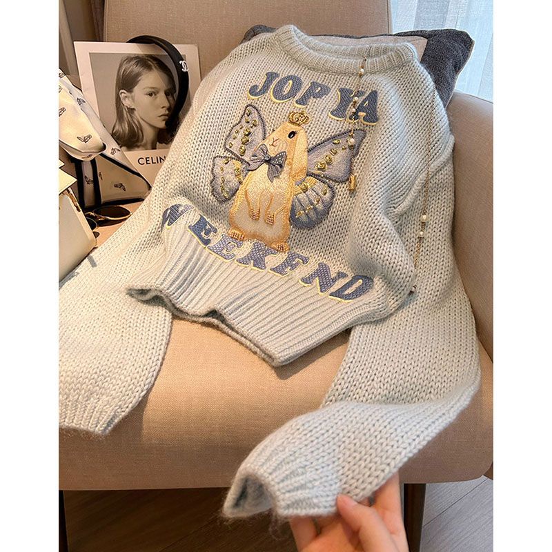 Niche Áo sweater Dệt Kim Cổ Tròn Dáng Rộng Thời Trang 2022 Cho Nữ