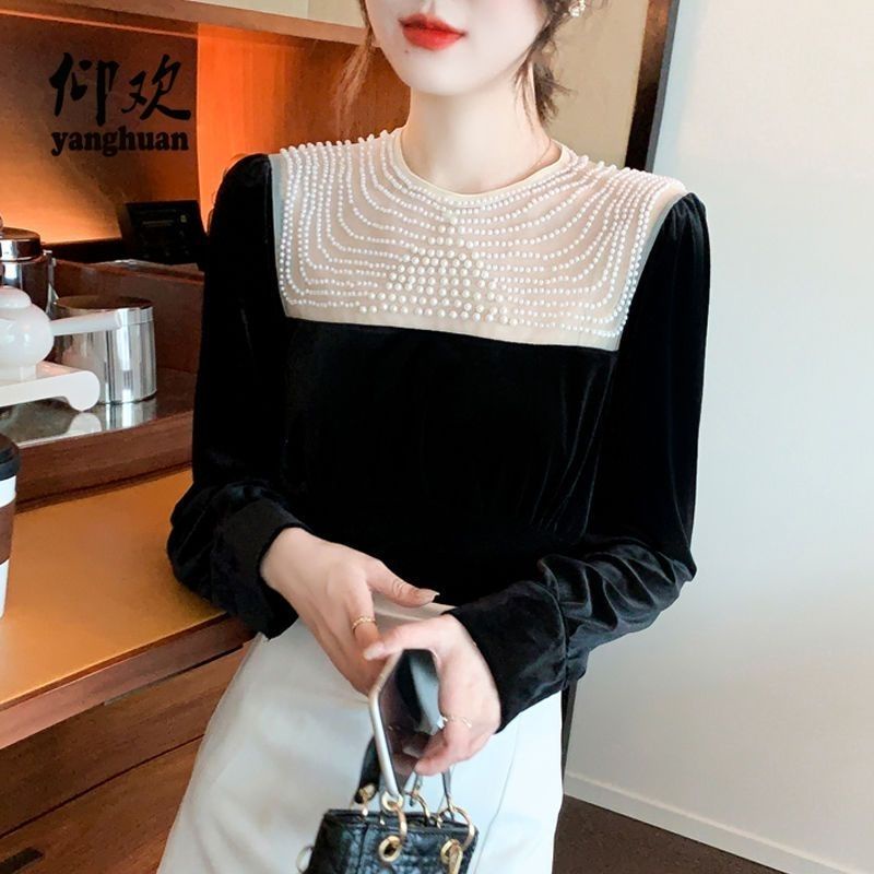 Áo Sơ Mi Dài Tay Đính Hạt Cườm Kiểu Mới Cho Nữ