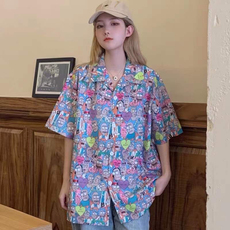 Cinnamoroll Áo Sơ Mi Tay Ngắn Dáng Rộng In Họa Tiết Mèo Thời Trang Mùa Hè Xinh Xắn Cho Nữ