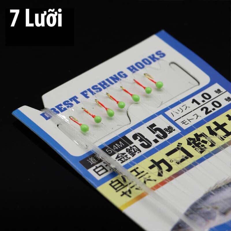 Giọ mương 7 lưỡi và 15 lưỡi dây câu mương xanh có giọ sắt, lưỡi câu mương có hạt xanh dạ quang sắc bén