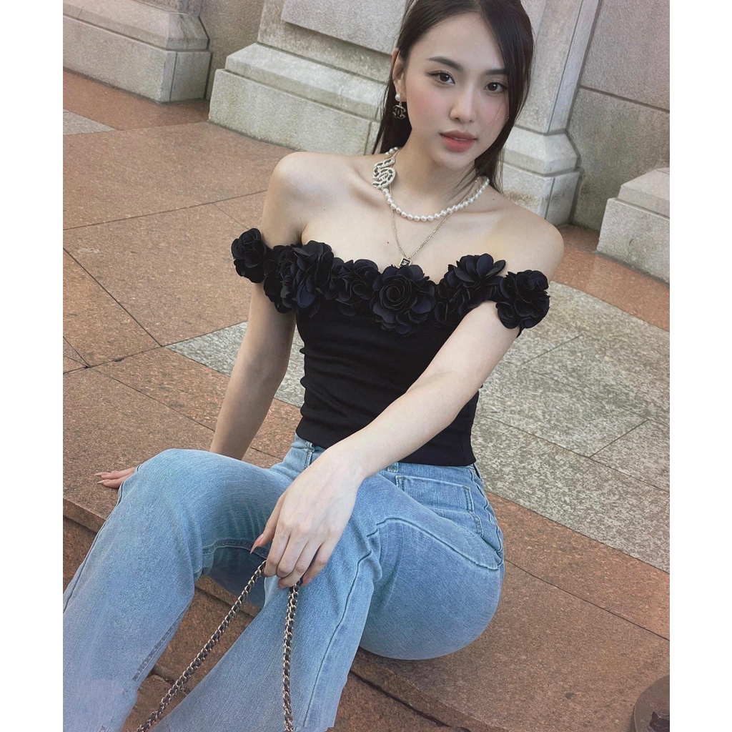 ÁO BẸT VAI ĐÍNH BÔNG - OB05168