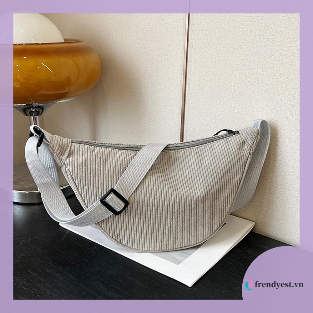 Túi Đeo Chéo Vải Nhung Kẻ Màu Trơn Thời Trang Dành Cho Nữ