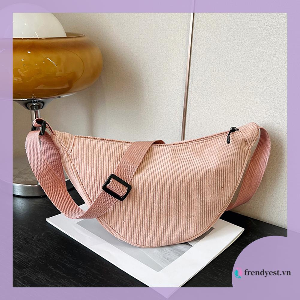 Túi Đeo Chéo Vải Nhung Kẻ Màu Trơn Thời Trang Dành Cho Nữ