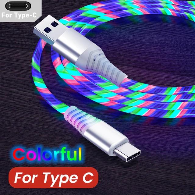 Dây Cáp Sạc Nhanh micro usb type c 3a Có Đèn led Phát Sáng Cho iphone samsung xiaomi oppo huawei