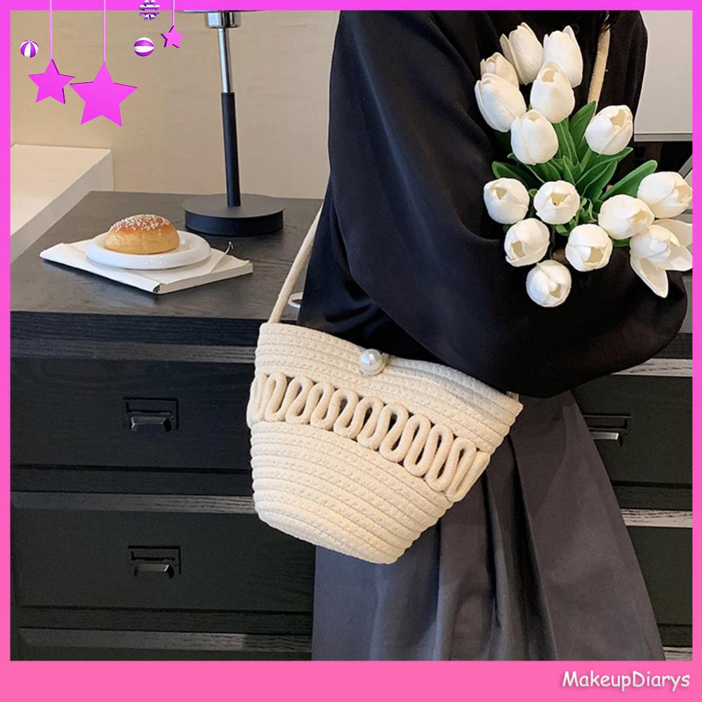 ★ Đồ Trang Điểm Trang Điểm ★ Túi Xách Đeo Vai Đan Cói cotton Mềm Thời Trang Nữ Sành Điệu