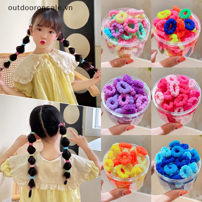 Set 100 Dây Thun Buộc Tóc Nhiều Màu Sắc Bằng Cao Su Co Giãn Dành Cho Trẻ Em