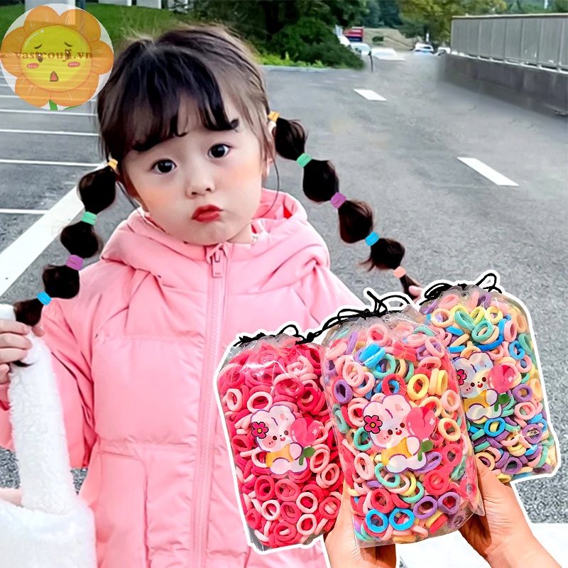 Set 100 Dây Buộc Tóc Cao Su nylon Co Giãn Nhiều Màu Sắc Cho Bé vn