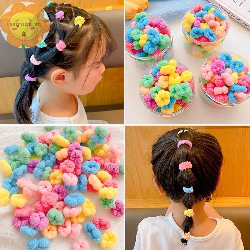 Vastji Set 100 Dây Buộc Tóc Cao Su Co Giãn Nhiều Màu Sắc Cho Bé vn