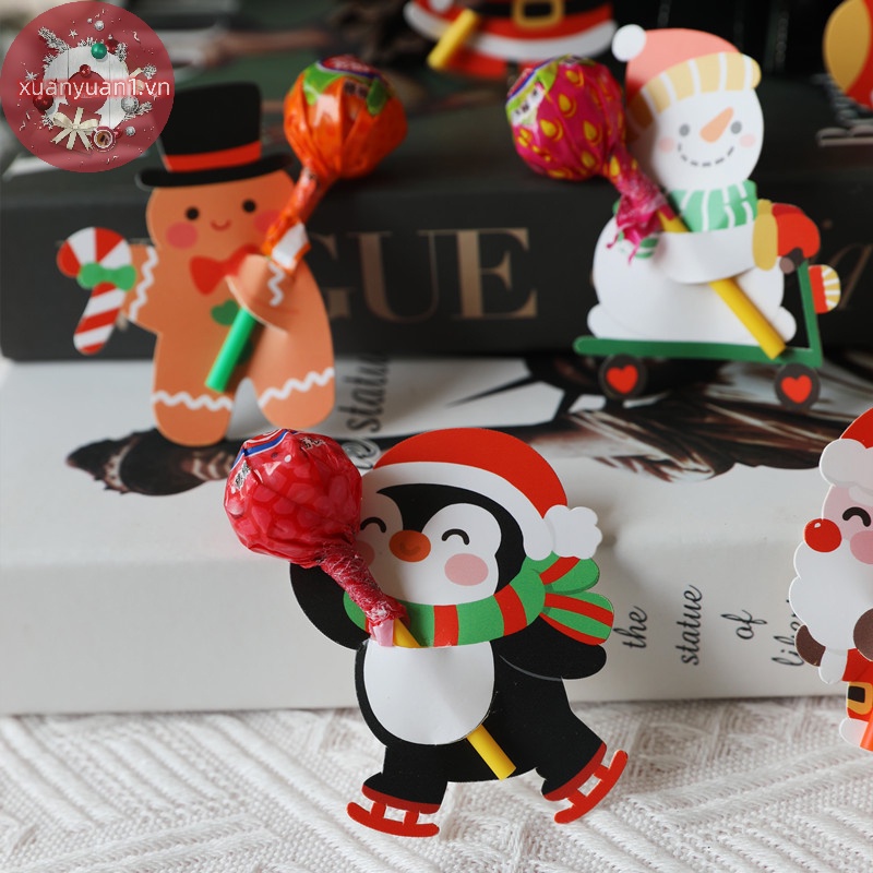 Set 50 Thẻ Giấy In Hình Kẹo Mút / Ông Già Noel Hoạt Hình Trang Trí Giáng Sinh diy