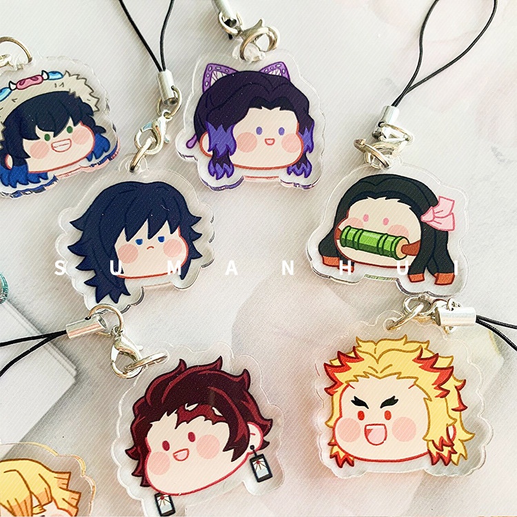 Dây treo Điện Thoại Di Động KIMETSU NO YAIBA CHIBI FACE Tanjiro Nezuko Zenitsu Muichiro Giyuu Inosuke móc khóa anime