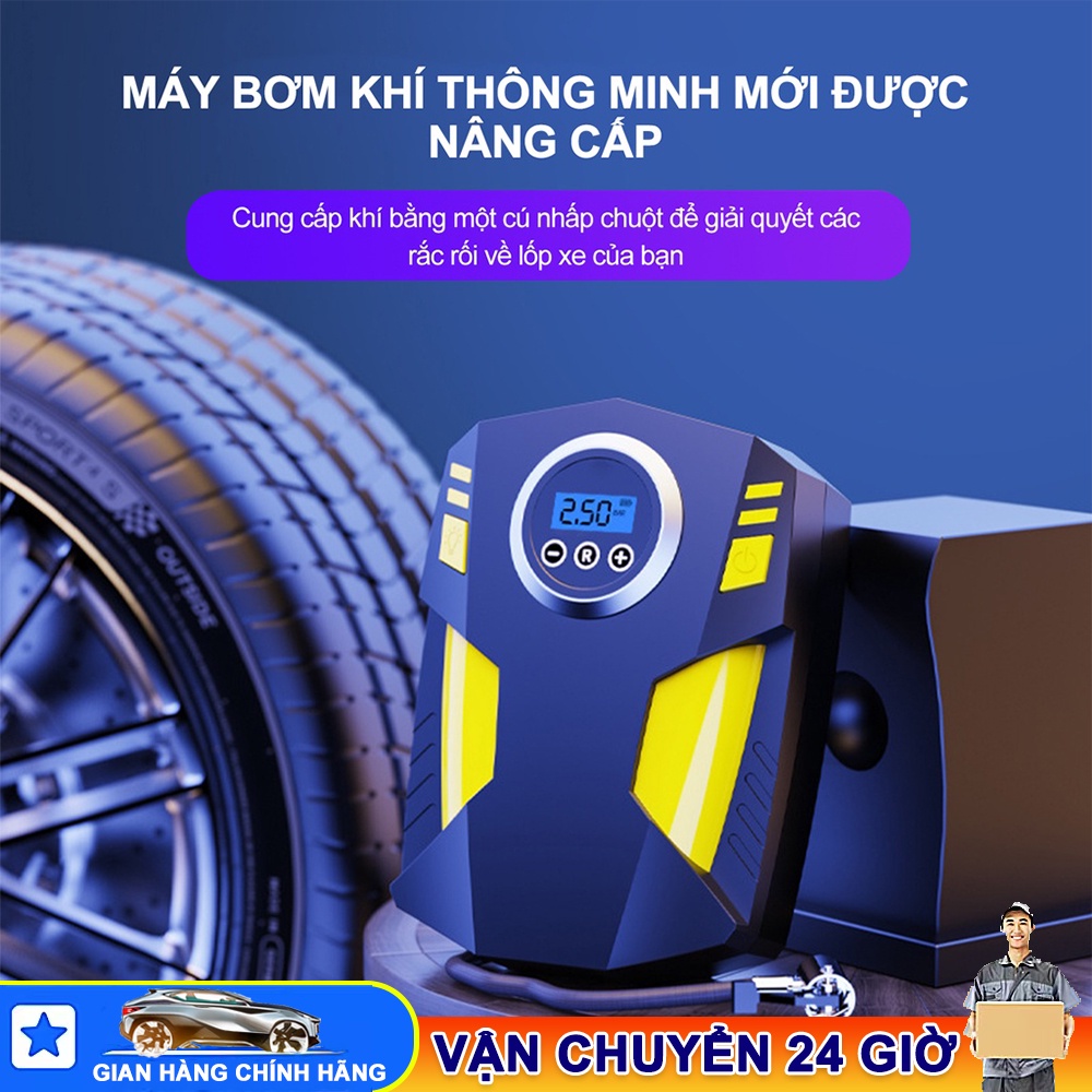 Bơm lốp ô tô, bơm xe hơi, Bơm ô tô xe hơi bơm điện tử tự ngắt Bơm lốp xe ô tô cao cấp siêu mạnh(Tặng bộ đầu nối)