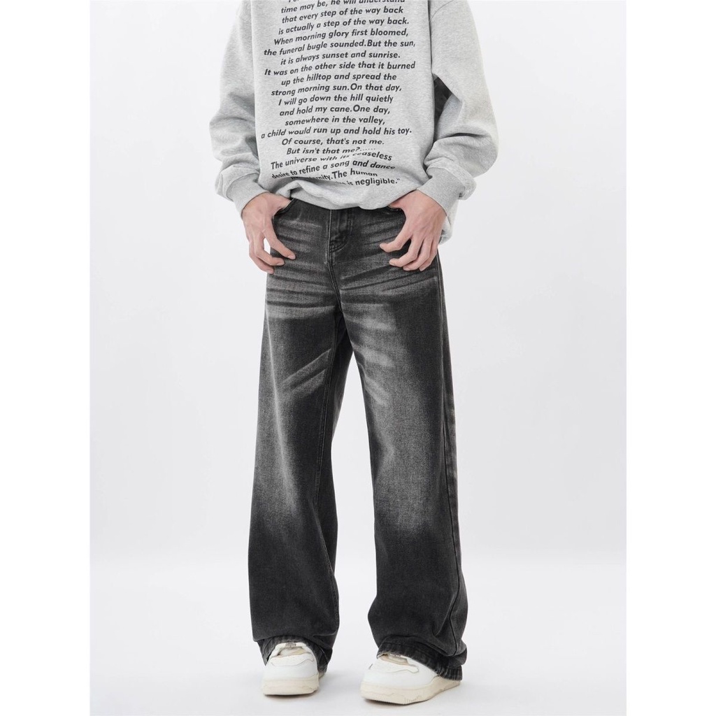 Quần bigsize，quần jeans，Quần ống rộng，quần túi hộp，quần bò nam，Mới Quần jeans Dài Ống Đứng Thời Trang retro Cho Nam Nữ，áo boy phố，quần unisex，quần baggy，đen，trắng，xám，quần dài nam，thời trang nam，style hàn quốc