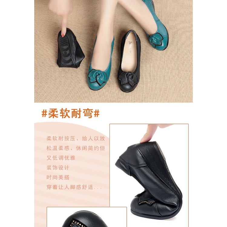 Giày Búp Bê Da Đế Xuồng Mềm Chống Trượt Thời Trang Xuân Thu 2021 Cho Nữ Trung Niên