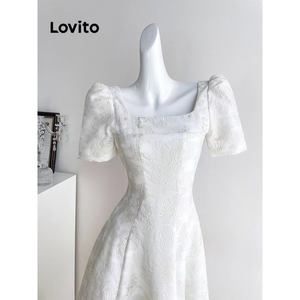 Đầm Lovito cổ vuông màu trơn thanh lịch cho nữ LNE21212 (Màu trắng)