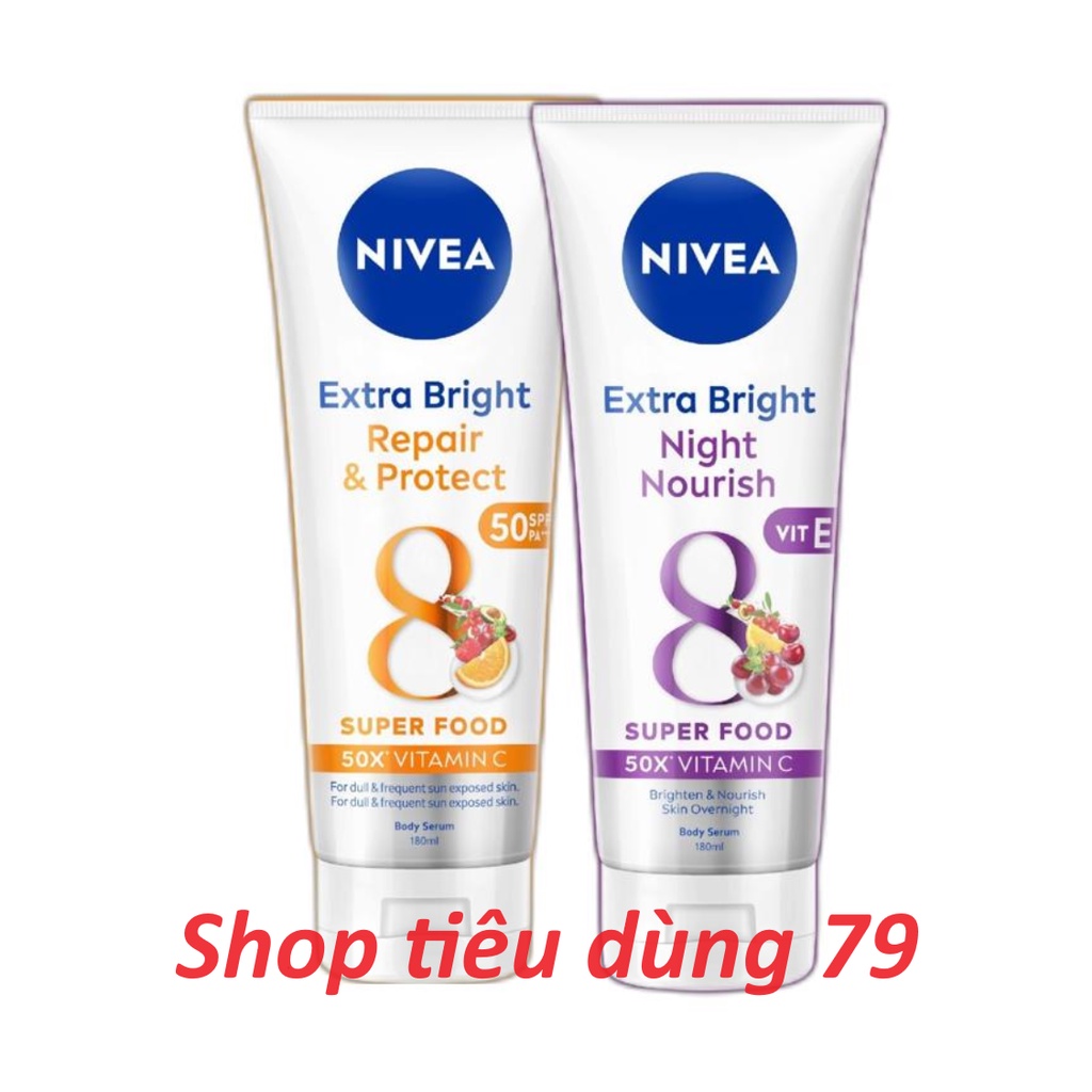 Serum dưỡng thể trắng da Nivea Extra Bright Repair & Protect | Extra White Night Nourish 180ml