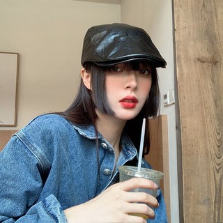 Mũ beret da pu màu đen cá tính phong cách hàn quốc cho nam nữ