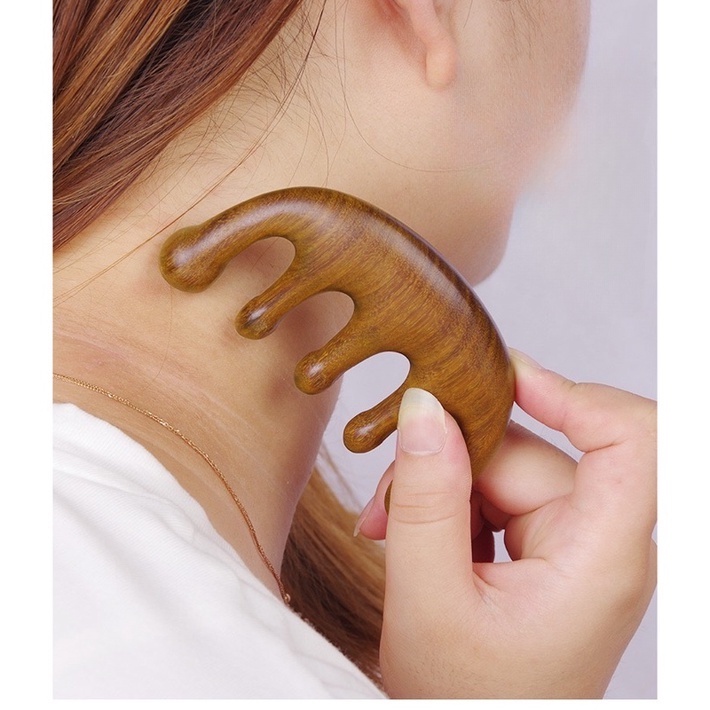 Lược Gỗ Đàn Hương Đầu Tròn Năm Răng Dùng Mát Xa Cơ Thể