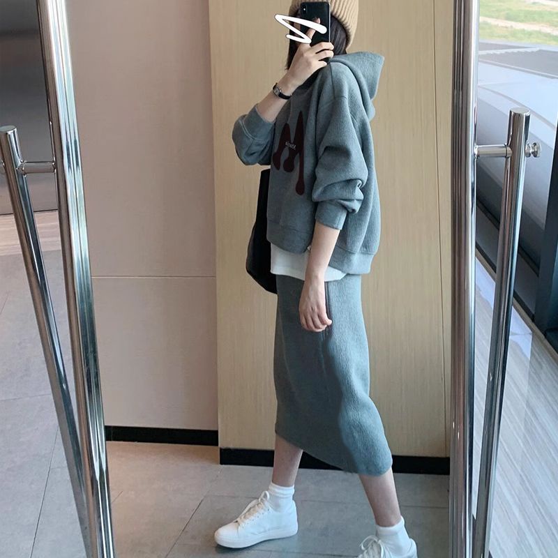 Bộ Áo Hoodie + Chân Váy Thời Trang Xuân Thu 2023 Chất Lượng Cao Cho Nữ