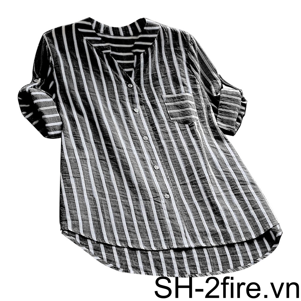 Áo Sơ Mi Nữ Tay Dài Kẻ Sọc Cổ Chữ v Thời Trang