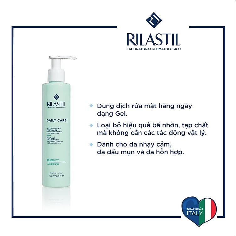 Sữa rửa mặt Rilastil Daily Care Cleansing làm sạch sâu, dịu nhẹ, cho mọi loại da 200ml