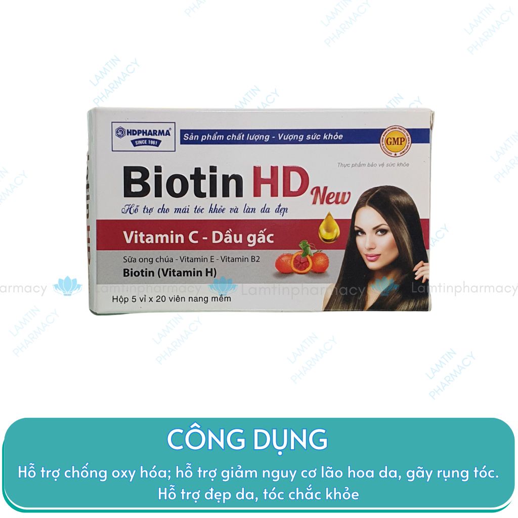 Bổ sung Biotin HD New Vitamin H -giúp giảm rụng róc, sạm da- Hộp 100 viên