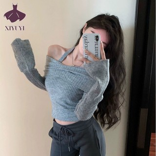 XIYUYI Áo sweater Tay Dài Trễ Vai Gợi Cảm Cho Nữ