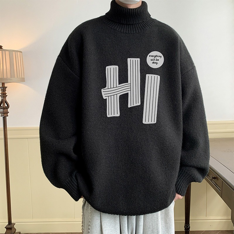 Ewerhenshi Áo sweater Cổ Cao Lót Nhung Dày Dặn In Chữ Đơn Giản Nhiều Màu Sắc Tùy Chọn Cho Nam