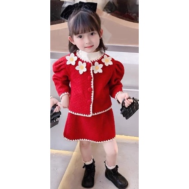Sét váy gồm áo giữ nhiệt, áo khoác và chân váy A cho bé gái 8-20kg, váy áo khoác rời cho bé gái